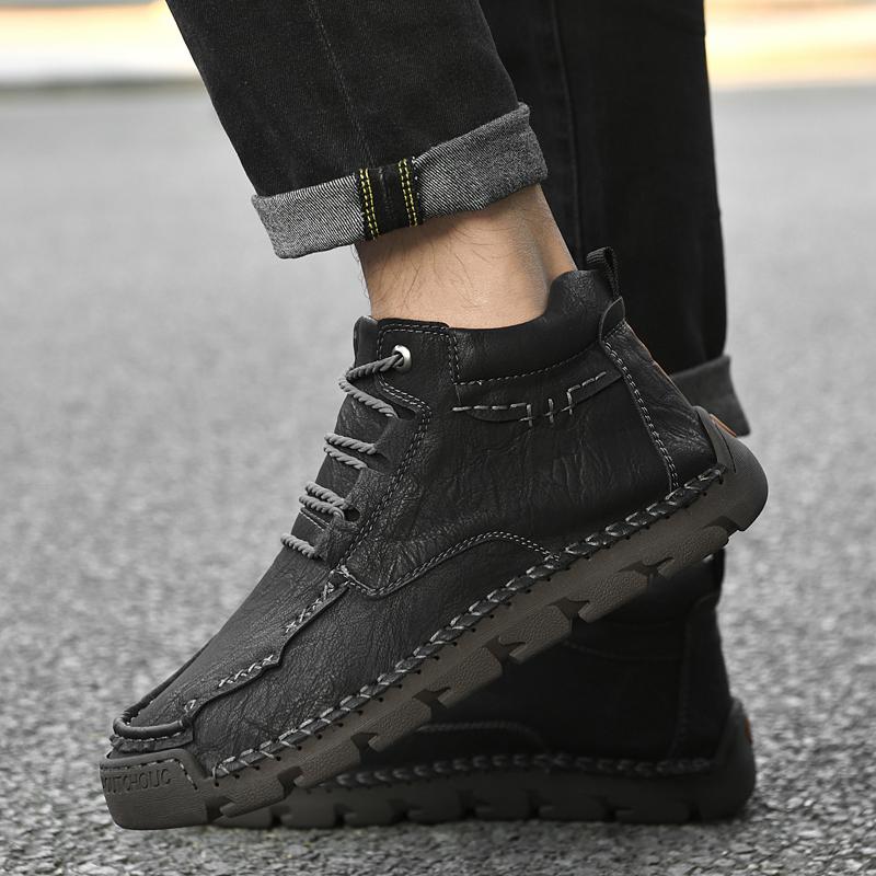 39-48 Men's Medium Top Casual Shoes Outdoor Leather Shoes Large Size Handmade Flat Shoes