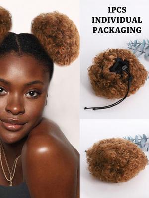 1 Pcs Synthetic Afro Bun Chignon Hairpiece For  Children Afro Puff Soft Fried Head Elastic Hair Rope Synthetic Ponytail Extension