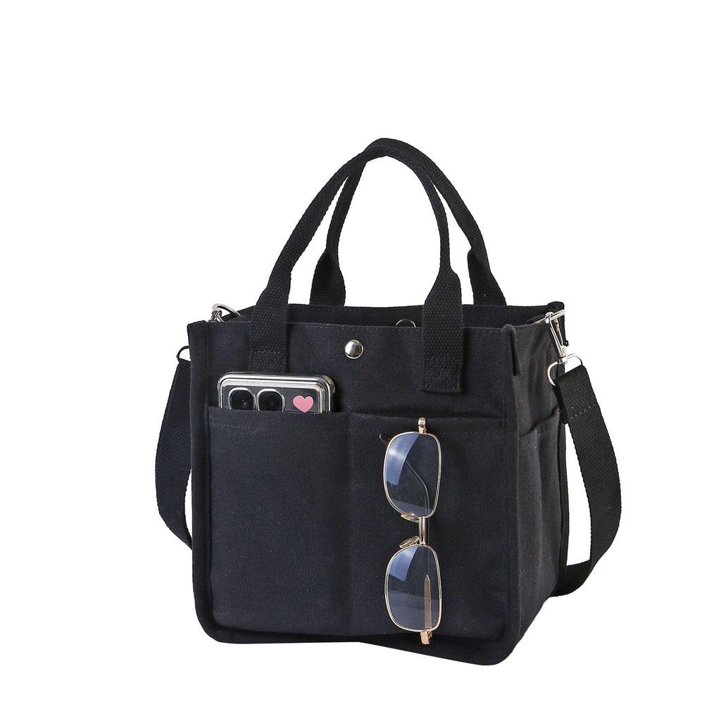 Three-Dimensional Multi-Pocket Canvas Tote: Versatile Handheld Messenger or Lunch Box Bag