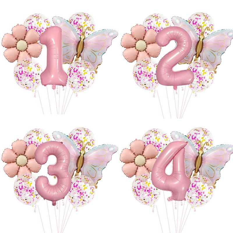 Rosa Zahlen-Schmetterling-Ballon-Set Mädchen Rosa Schmetterling Folie 32 Zoll Babyparty Hochzeit Schmetterling-Motto Geburtstagsparty Dekoration