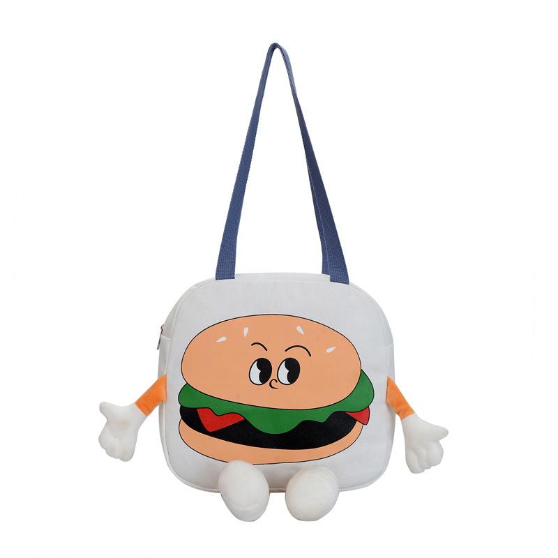 

2025 осень и зима новая холщовая сумка женская милая большая вместимость кукла-бургер сумка-мессенджер милая девушка белый