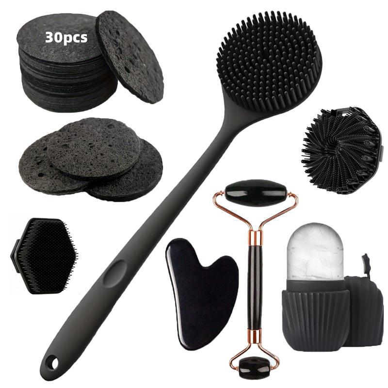 7-teiliges Gesichtspflege-Werkzeug Badebürsten-Set, komprimierter Gesichts-Schwamm, rutschfester Griff, Tiefenreinigungspflege-Werkzeug,