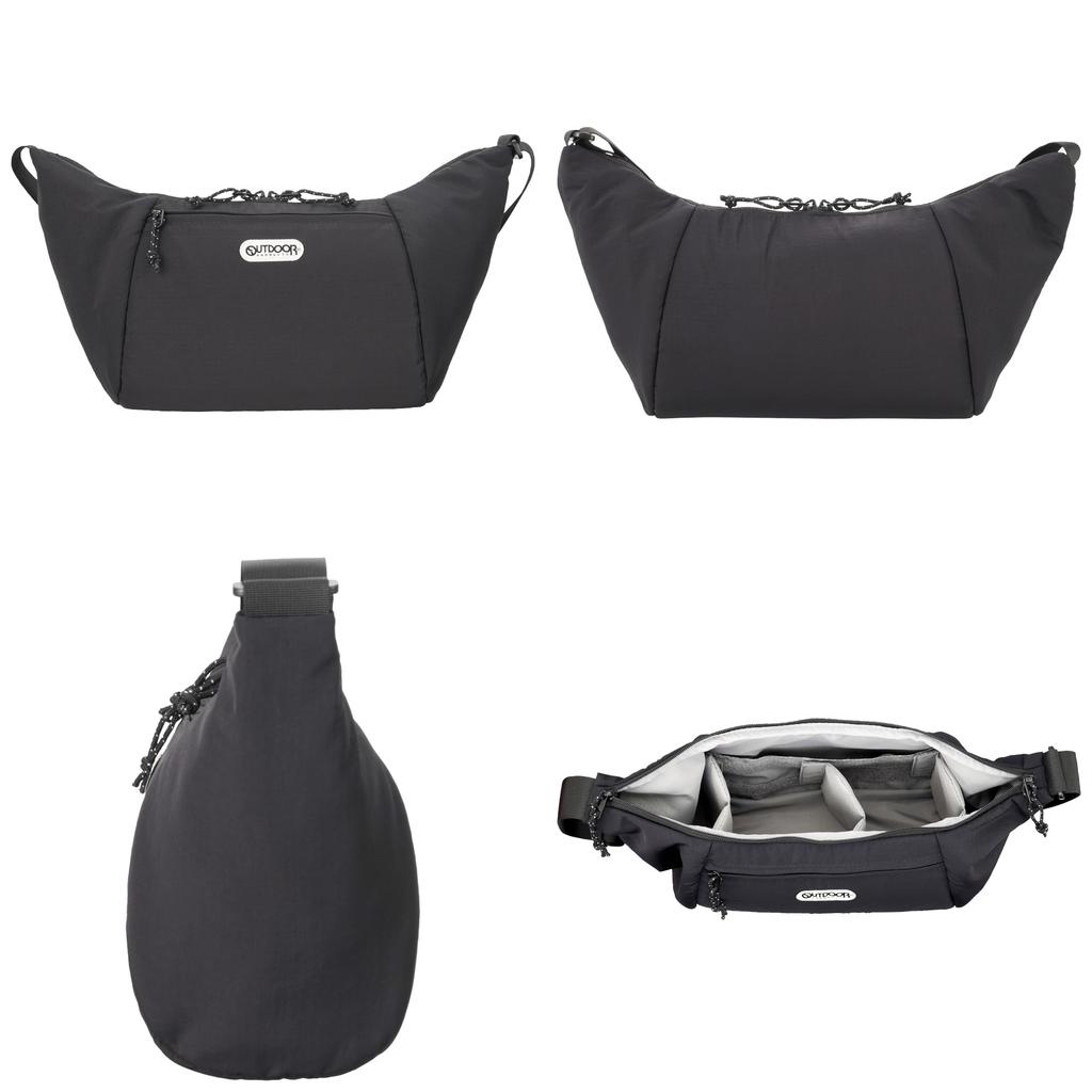Hakuba Camera Shoulder Bag 06 AZ by OUTDOOR round design with YKK zippers and AMZODCSB06BK PRODUCTS, Black. Ultra-lightweight, water-repellent fabric.