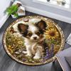 Puppy In Sunflowers Round Area Rug,Carpet Rug for Living Room Bedroom Sofa Playroom Decor,Non-slip Floor Mat