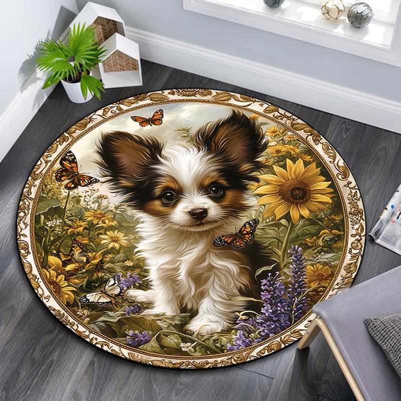 

Puppy in Sunflowers Round Area Rug,Carpet Rug for Living Room Bedroom Sofa Playroom Decor,Non-slip Floor Mat 80cmx80cm