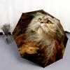 Persian Cat and Plant pattern, automatic folding umbrella, portable and foldable design, 8 ribs, a Christmas or birthday gift.