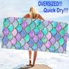 Mermaid Beach Towel - Quick-Dry  Microfiber, Tropical Coastal Print for Swim, Gym, Yoga & Camping
