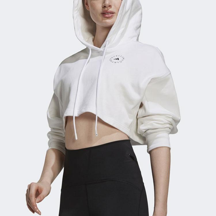 Adidas X Stella McCartney Λογότυπο Κοντό Φαρδύ Φούτερ με Κουκούλα Γυναικεία Φούτερ Λευκό GL7336