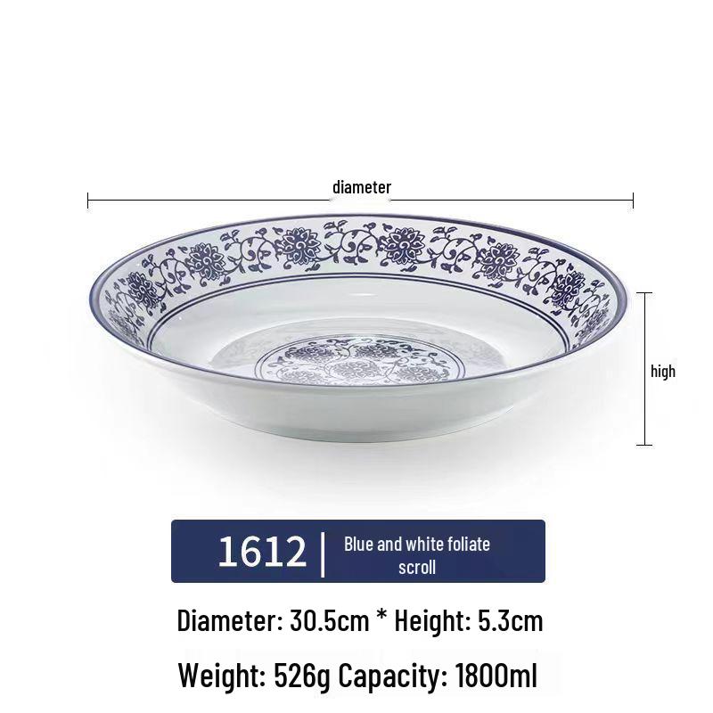 Modrobílý hluboký talíř z melaminu ve stylu porcelánu pro ryby, polévky a komerční použití