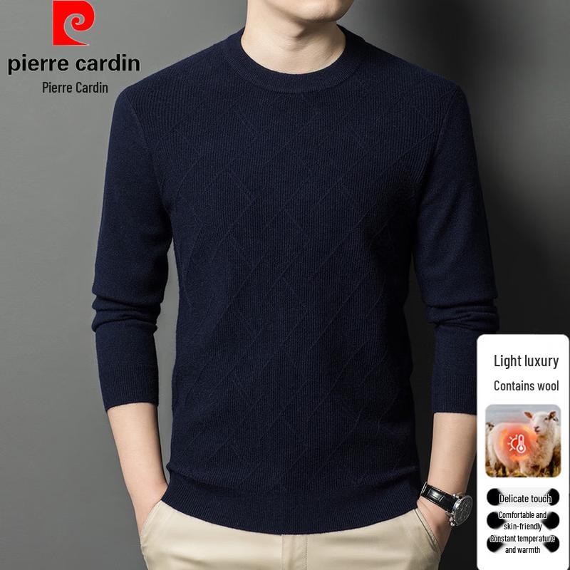 Pierre Cardin Men's Merino Wool Blend Jacquard Round Neck Sweater