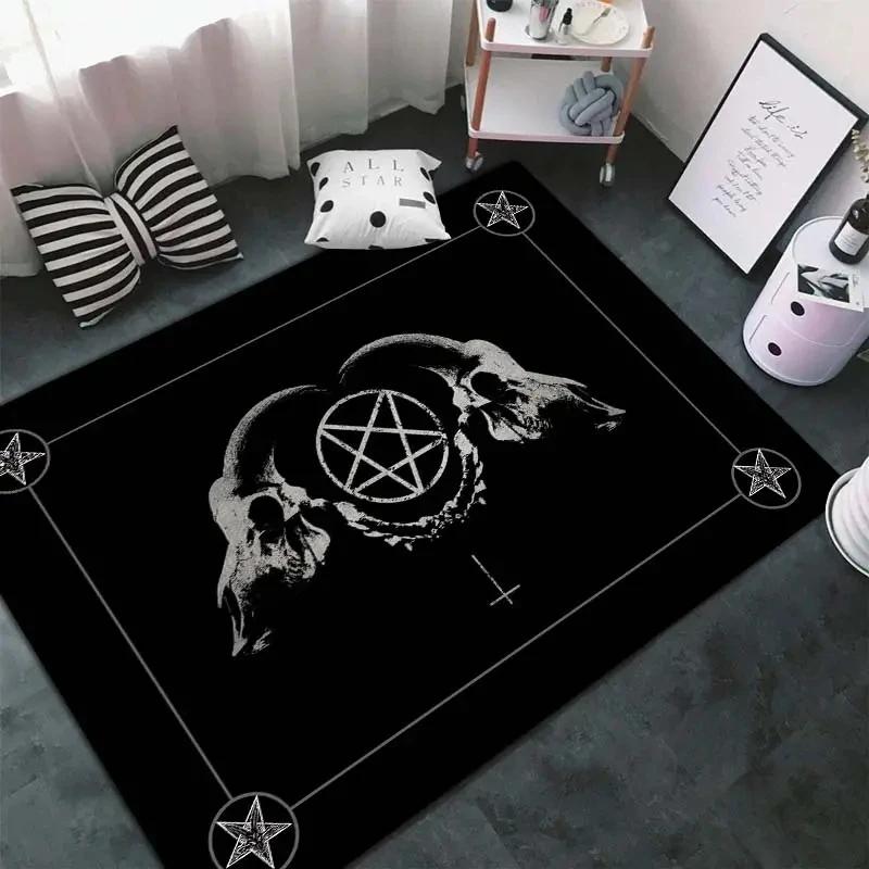 Gothic Skull Moon Pentagram Altar Carpet for Living Room Decor Sofa Table Large Area Rugs Witch Altar Bedroom Antislip Floor Mat