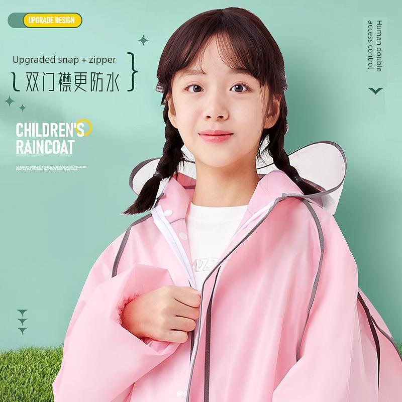 Children's Raincoat for Boys and Girls with Backpack Space, Double Placket, Large Brim, Rainproof, Outdoor Use, Student-Specific Rain Poncho for