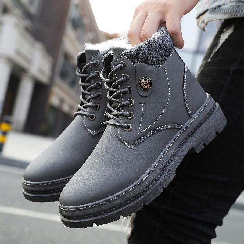Snow Boots Men's Winter Warm Velvet Northeast Thickened Martin Boots Trendy Versatile High-top British Style Tooling Boots Cotton Shoes