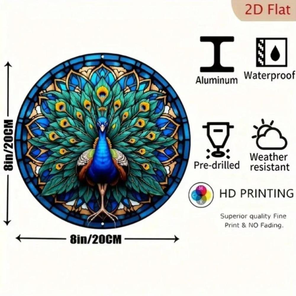 Bohemian Peacock Wall Art Metal Sign Teal Blue Gold Orange Mandala Decor