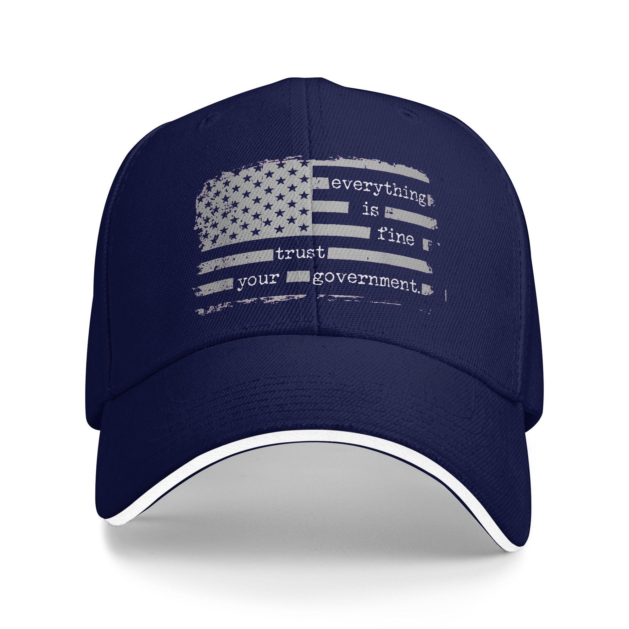

Everything is Fine Trust Your Government Baseball Cap Fitted Retro Trucker Hat Summer Couple Women Hiking Fishing Baseball Caps As Picture темно-синього кольору