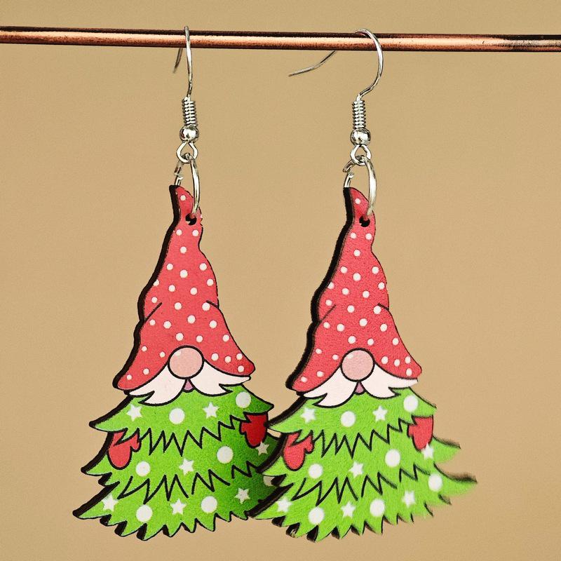 Santa Claus Connecting Christmas Tree Wooden Earrings - Creative European & American Design