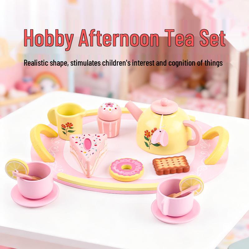 Wooden Tea Set Playhouse: Afternoon Tea Kitchen Toys for Kids Birthday Gift