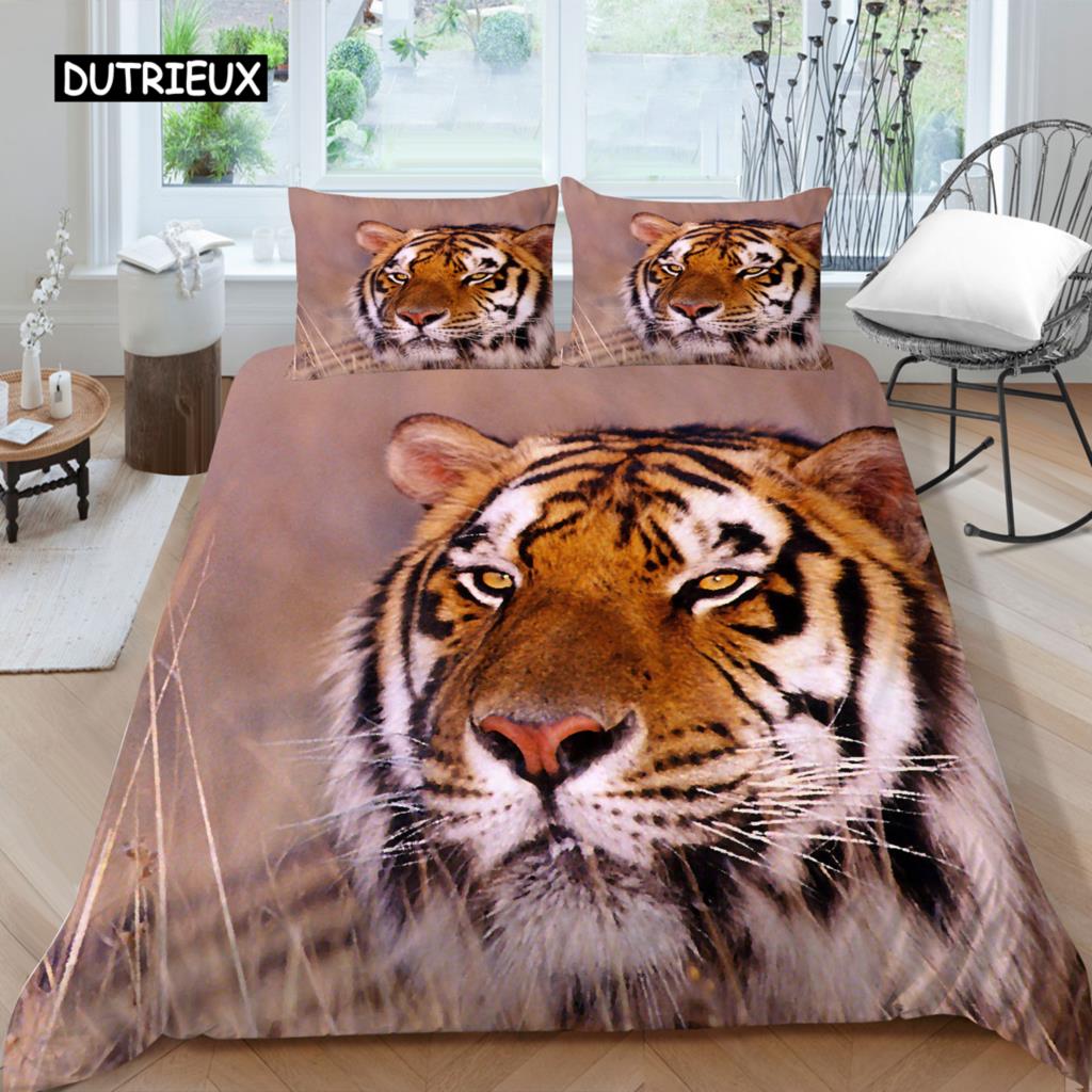 

Комплект пододеяльников с тигром и красными розами, покрывало для мальчиков, африканское сафари, дикие животные, большая кошка, королева, король, полиэстер, одеяло EU single(135x200cm)