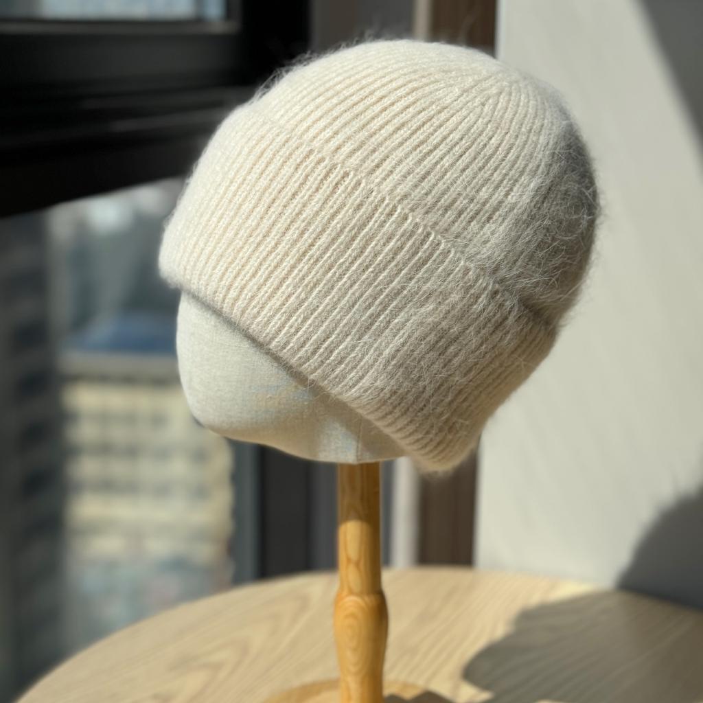 Rabbit Fur Knitted Hat for Women In Autumn and Winter Fashion Versatile Warm Ear Protection Hat Showing Face Small Temperament Wool Hat Trend