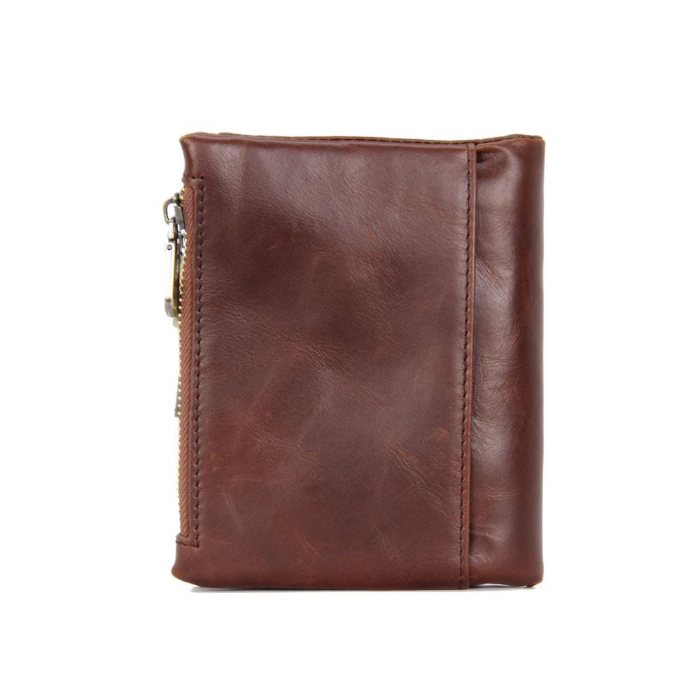 Men's Crazy Horse Leather Bifold Wallet with Multi-Card Slots and Coin Pouch