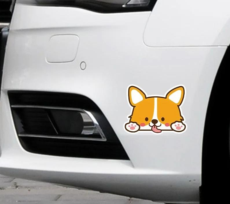 Corgi Car Sticker Cartoon Dog Vinyl Waterproof Decal for Electric Car Motorcycle Window Body Helmet Bumper SUV Auto Decor