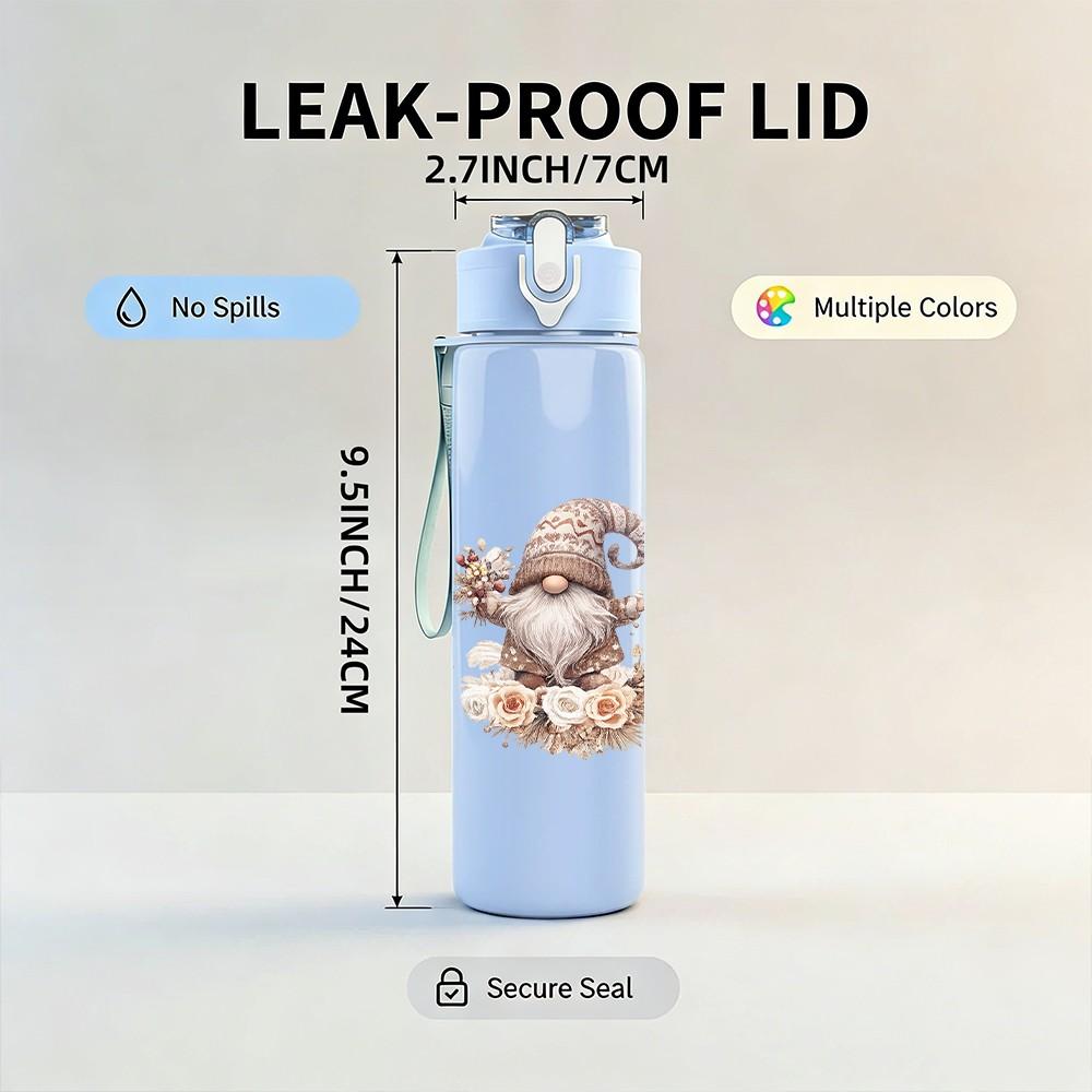 1PC Three Cute Gnome Winter Folk Print 750ml Color Plastic Sports Water Bottle Leakproof Flip Straw Lid Suitable for Sports Office Home Use