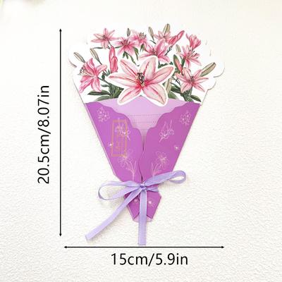 4pcs Floral Bouquet Thanksgiving Card, Ins-Style Minimalist Greeting Card for Birthdays & Appreciation Gifts