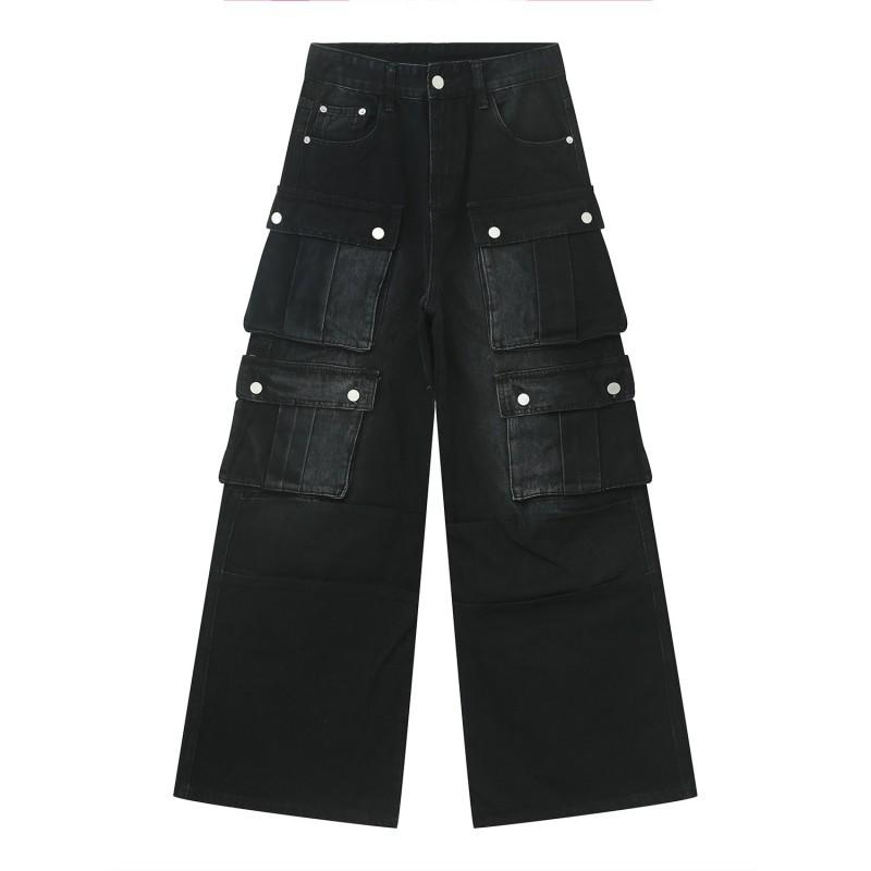 Mens Vintage Loose Fit Straight Leg Denim Cargo Pants With Multiple Pockets - Collection