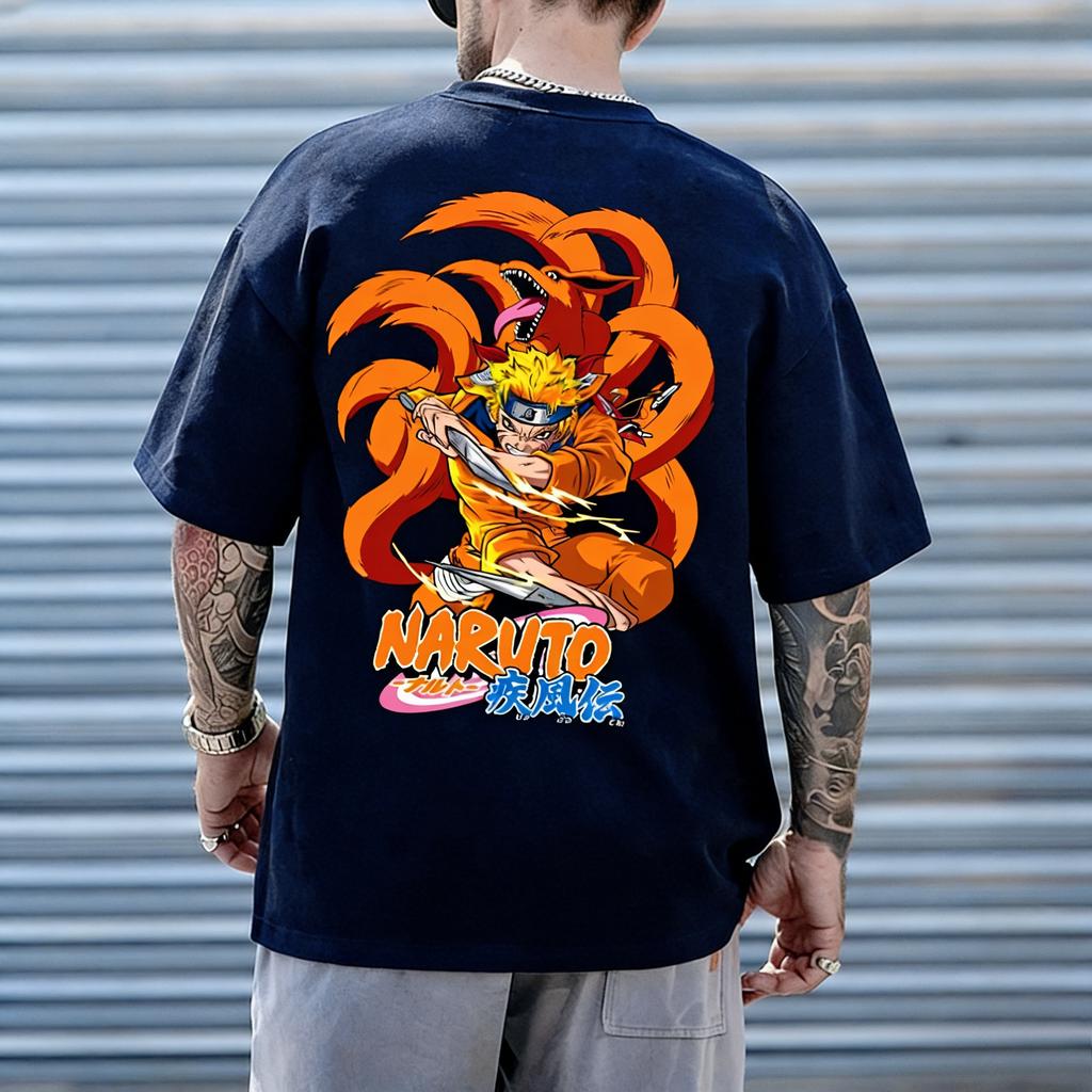Naruto Shippuden Pattern Tshirt Mens Anime Printed Short Sleeve High Quality Trendy Fashion Pure Cotton Top