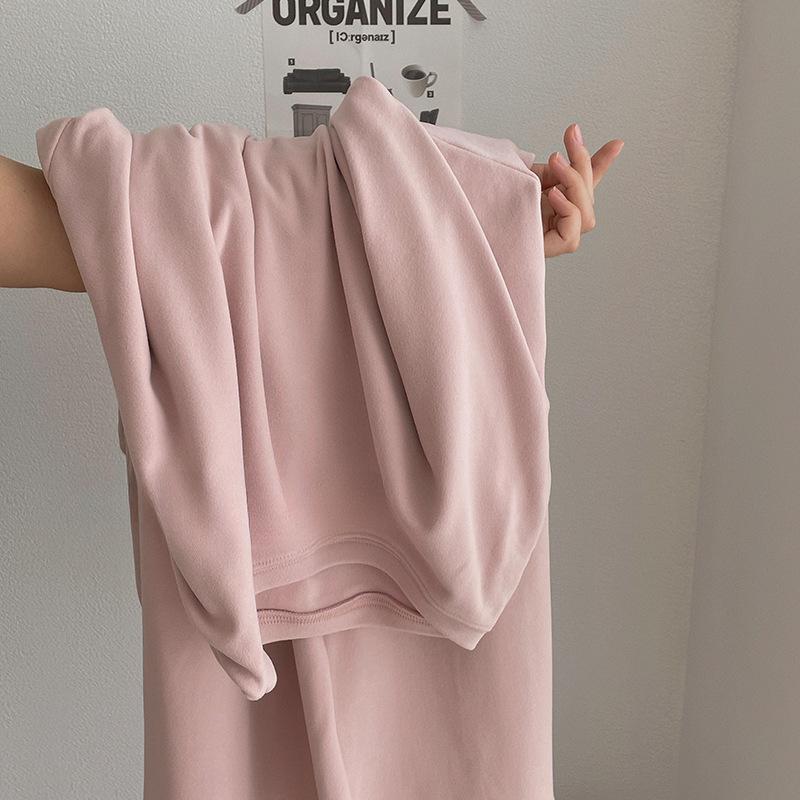 

Women s Fashion Loose Round Neck Top, Straight Pants, Pajamas Suit, Solid Color Long-sleeved Trousers Home Service One size рожевий