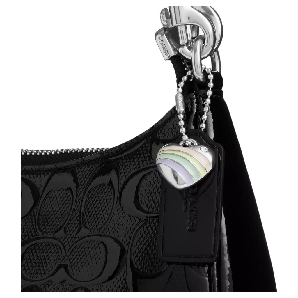 Coach Teri 25 Classic Logo Signature Patent Leather And Smooth Leather Crossbody Shoulder Bag Medium Women Bags Silver Black CDY98-SVBK