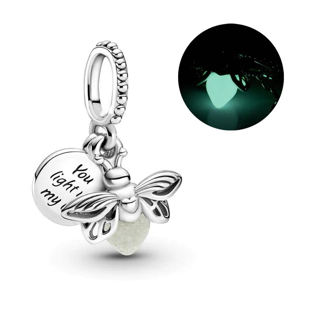 Summer Glow-in-the-dark Firefly Charm Pan Bracelet DIY Silver Gold Plated Women Jewelry Gift for Her