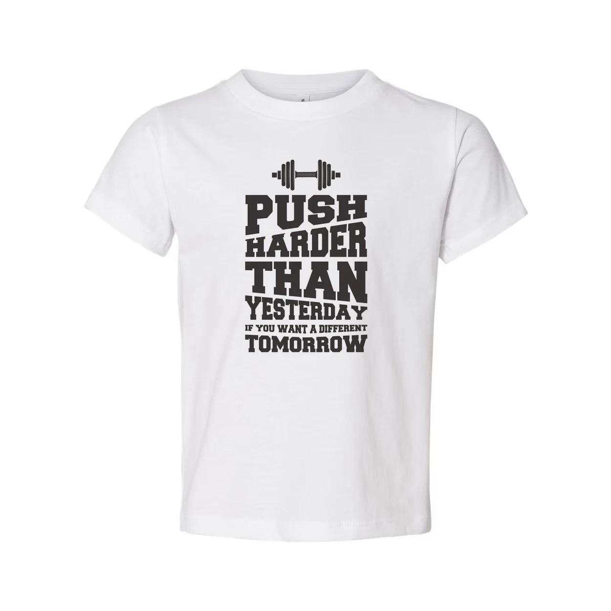

Push Harder Than Yesterday Motivational Unisex T Shirt With Dumbbell Graphic Des L