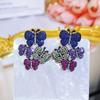 WWJ Creative Design Sense Flower Butterfly Retro Palace Style Micro-Inlaid Color Zircon Women's Party Drop Earrings