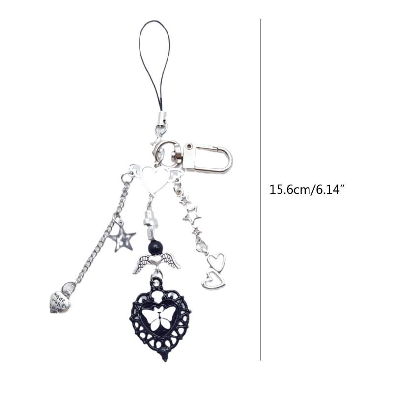 Y2K Handy-Anhänger Schlüsselanhänger für Tasche Handy Niedlicher Kreuz Herz Anhänger Frauen Mädchen Riemen Lanyard Kette Schlüsselring Rucksack