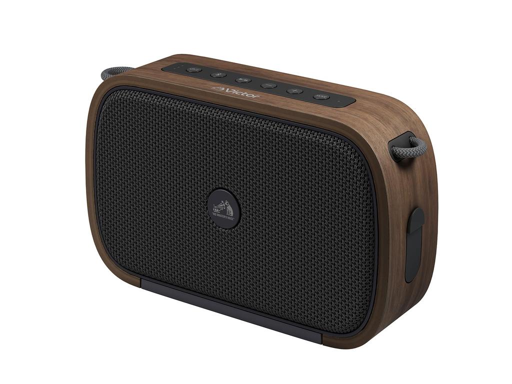 JVC Kenwood Victor Bluetooth Up To 15 Hours of Stereo Waterproof and AUX Wood Walnut SP-WS04BT-T Speaker, Wireless, Compact, Playback, Pairing,