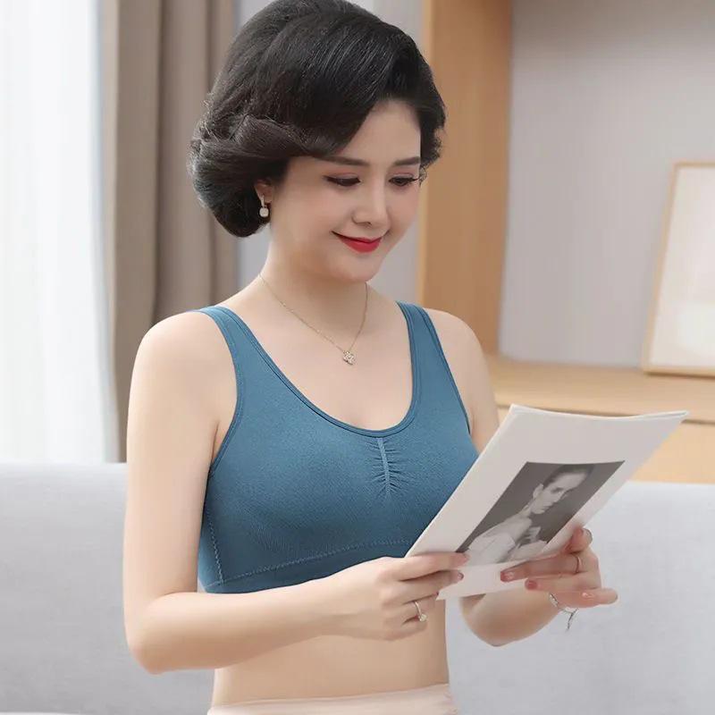 Breathable Cotton Bra Vest with Integrated Cups for Mature Women