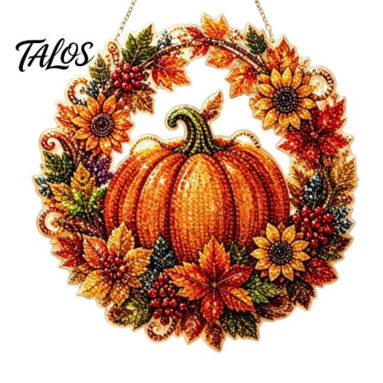 Elegant Holiday Ornament Fall Pumpkin Sunflower Wreath Hanging Decor, Acrylic Hand Painted Festive Party Decoration Window Ornament, Thanksgiving