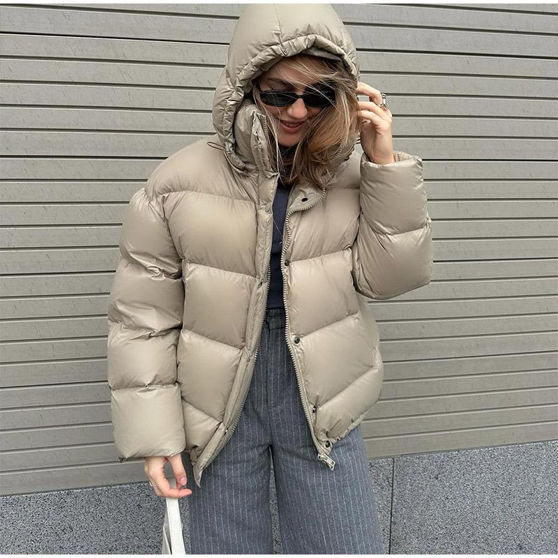 Kapuzen-Daunenjacke Damen Winter 2025 Neue Mode Grau Brotjacke Lässige Kurze Steppjacke