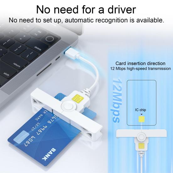 Type-C Smart Card Reader Plug-and-Play Card Windows Portable Bank Reader for USB 2 Chip Card Reader