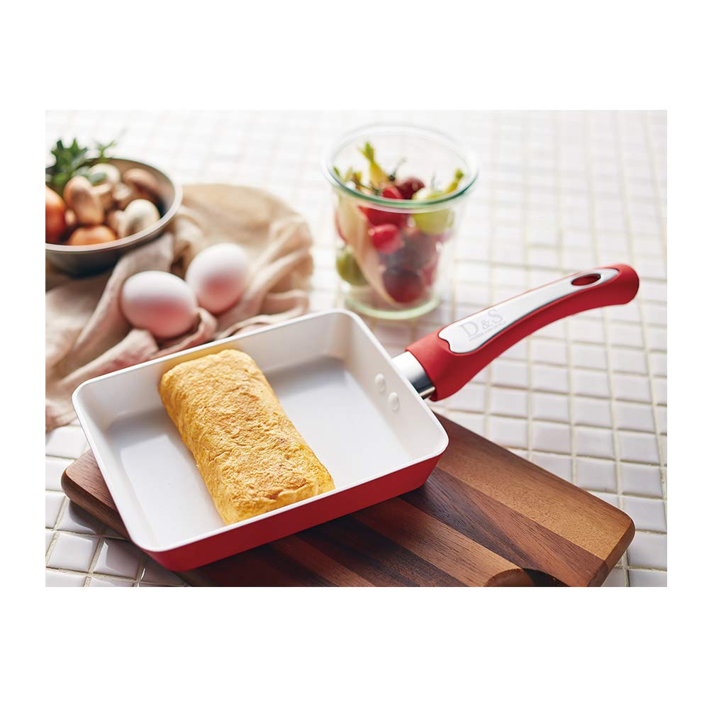 Aluminum Forged Egg Pan Induction D&S (Ceramic Coating, Compatible), White/Red, DSFE18-WHRE