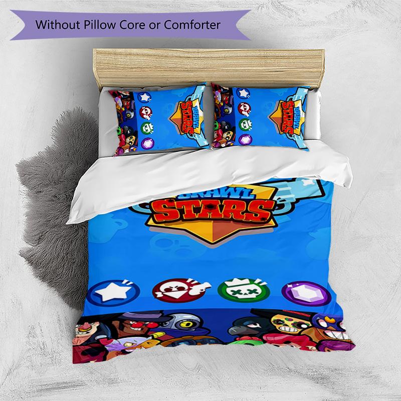 Brawl Stars Printed 3PCS Bedding Set Soft Breathable Duvet Cover Pillowcases Set Washable Bedroom Decor Home Gift