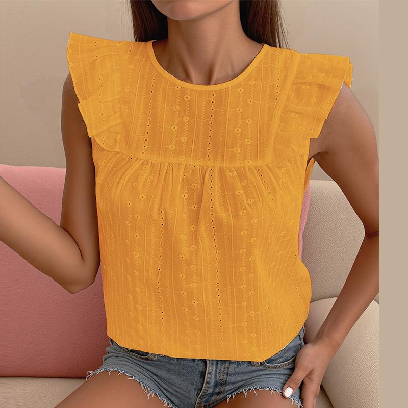 ZANZEA Women Summer Round Neck Sleeveless Casual Crochet Tank Tops