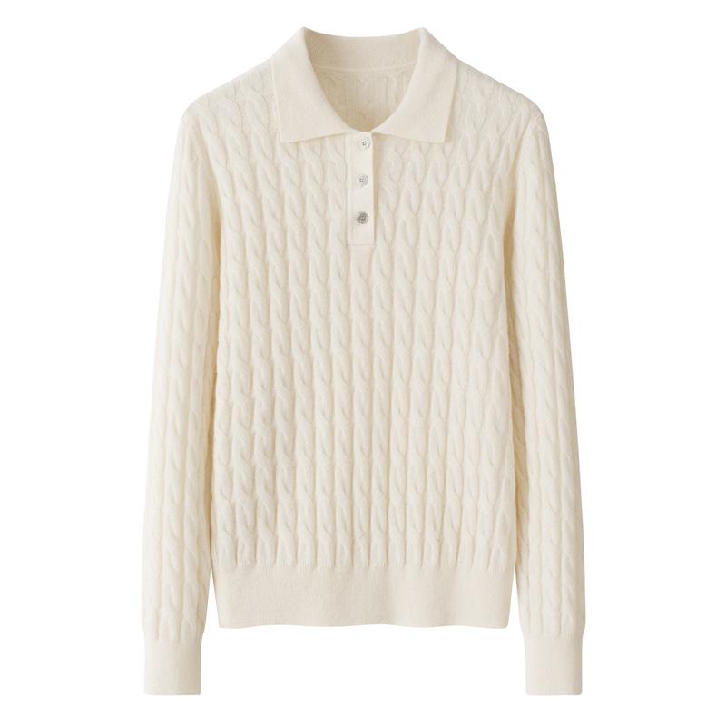 100% Pure Cashmere Cable Knit Long-Sleeve Sweater - Women's Autumn Wear