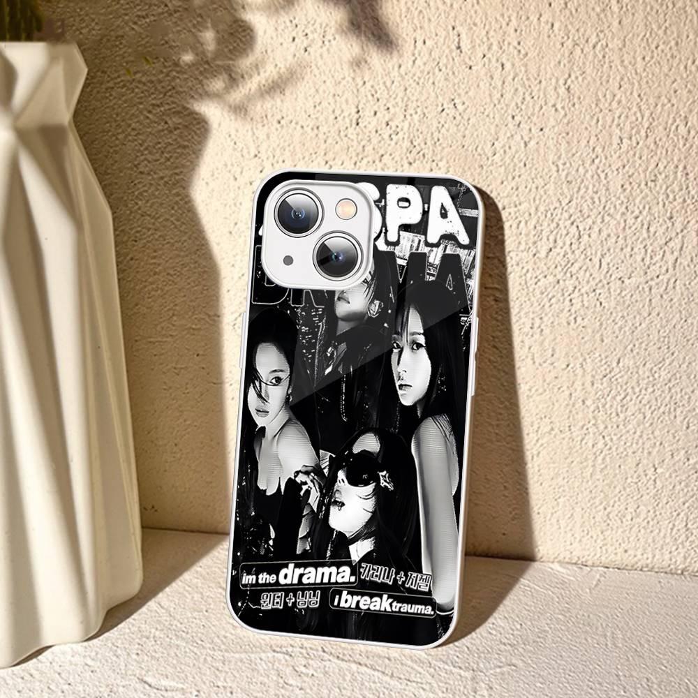 KPOP A-aespa For IPhone 14 13 12 Mini 11 Pro XS Max X XR 14 Plus Tempered Glass Cover