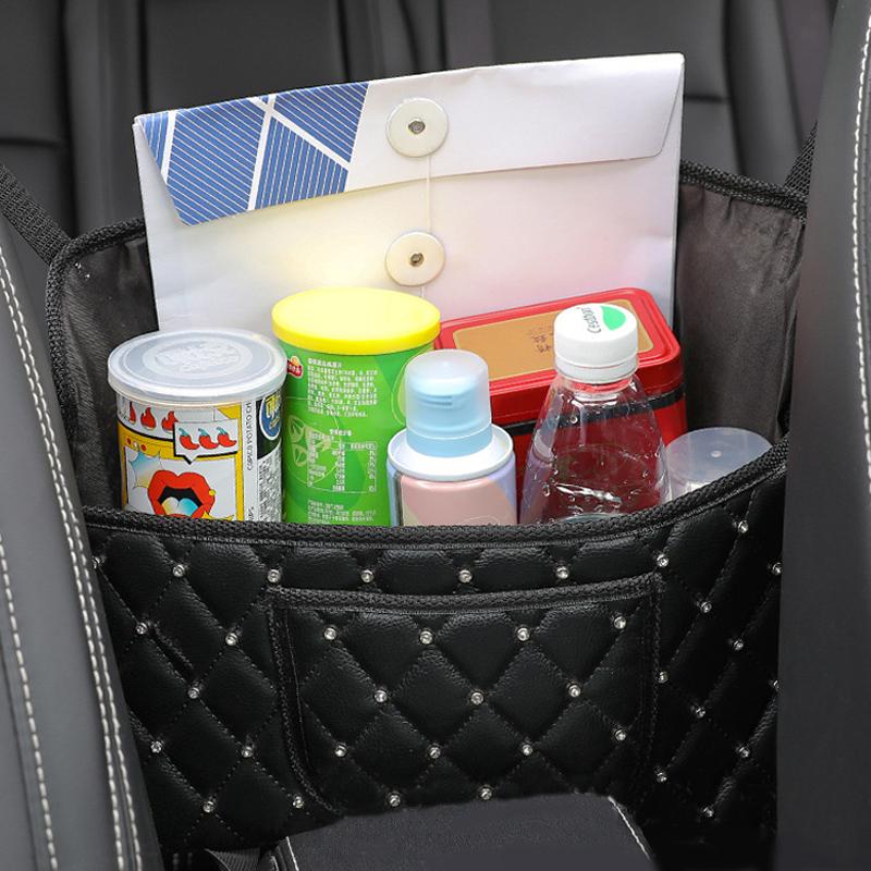 Rhinestone Crown Car Seat Storage Organizer Diamond Leather Handbag Holder for Purse Storage Phone Pocket Barrier of Backseat