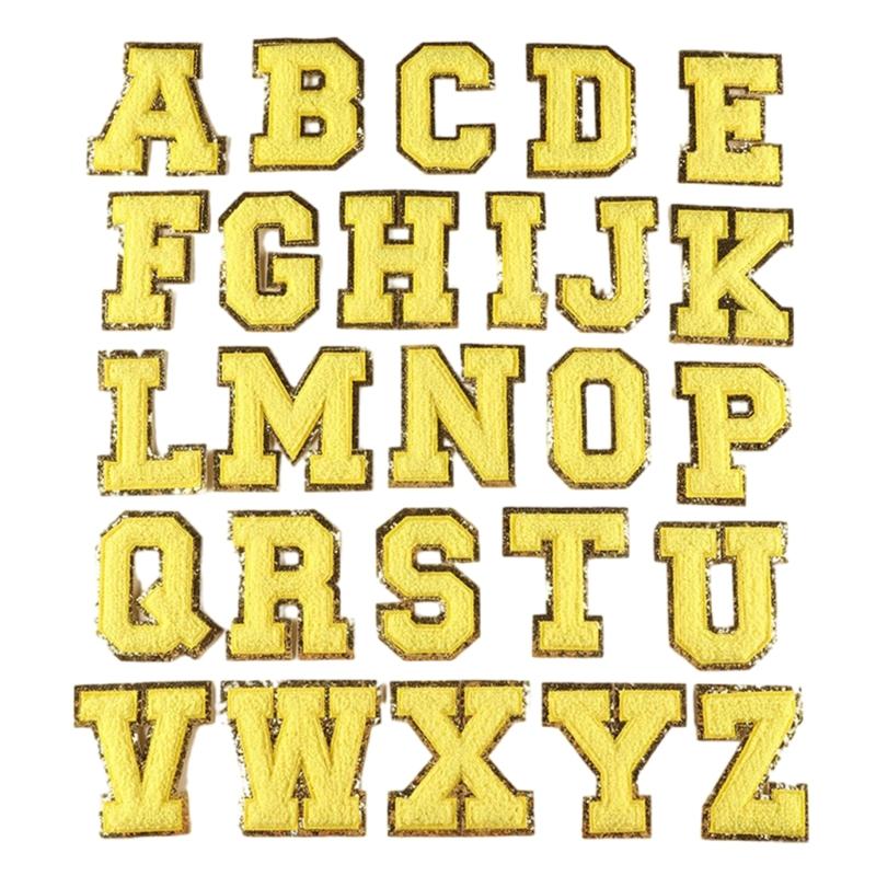 26Pieces Embroidered Letter Sew On Patches Embroidery Applique Letter Sew On Yarn Patches for Clothing Jeans Jackets
