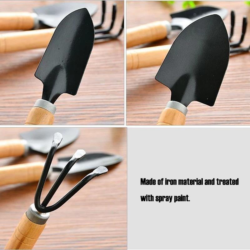 Horticultural Tool Set of 3, Iron Shovel Rake, Garden Potted Flowers, Loose Soil Planting, Transplanting, Thick Handle Style
