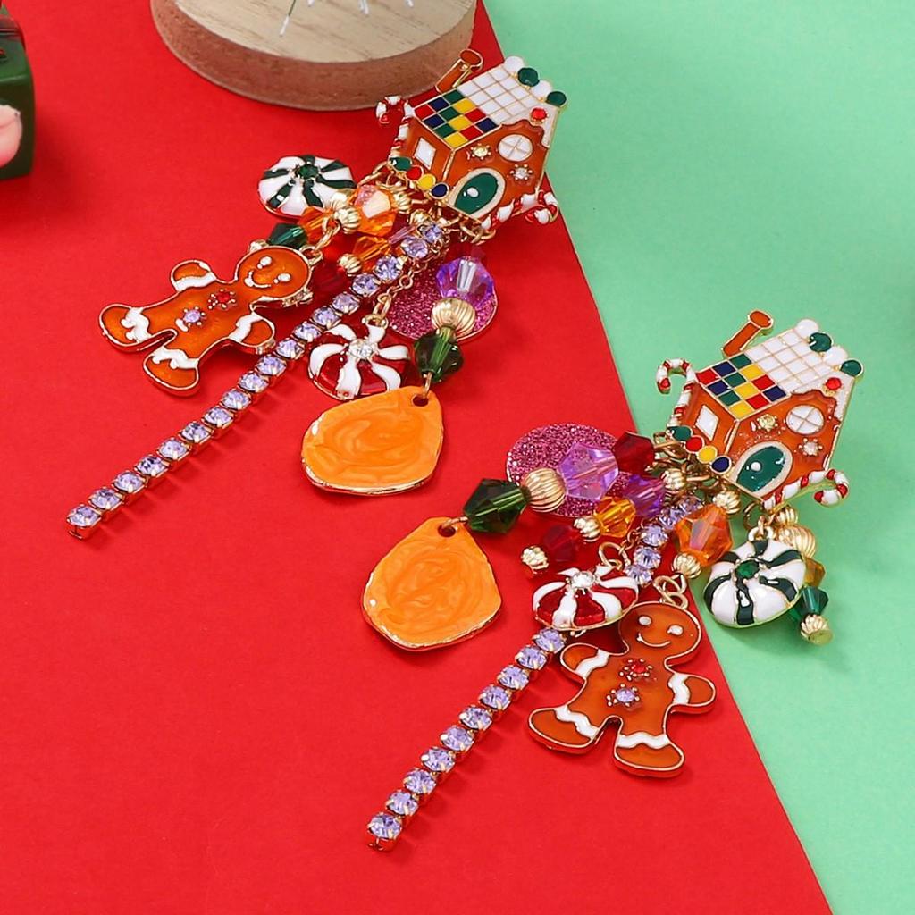 Colorful Christmas Earrings: Cartoon Little Man, Holiday House & Candy Pendants