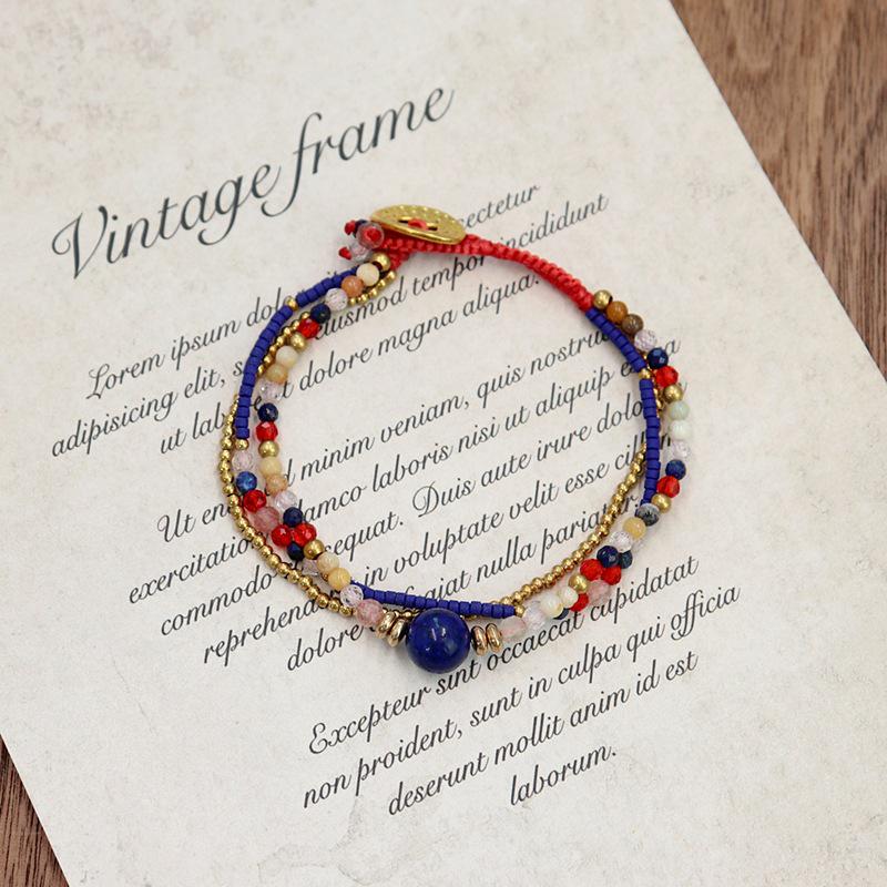Boho Style Colorful Beaded Natural Stone Crystal Woven Bracelet